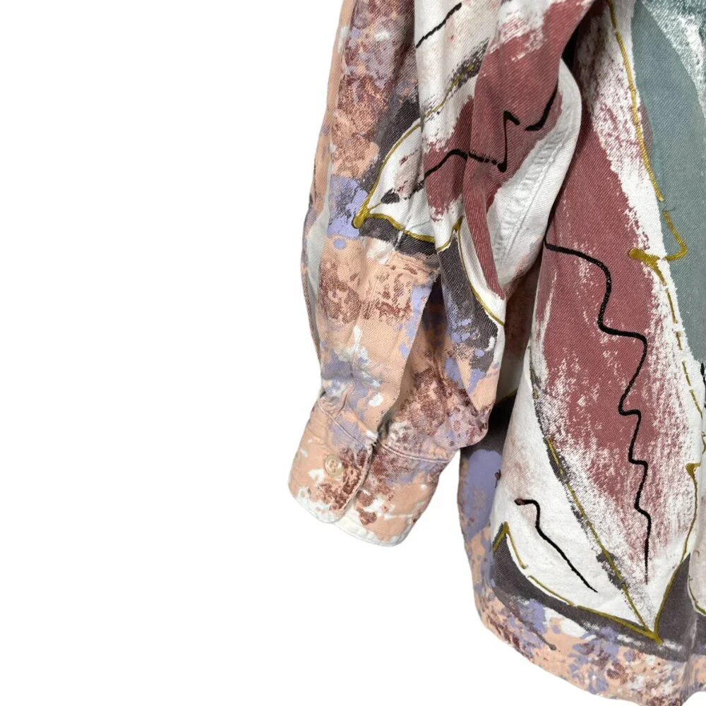 Vintage Kolorway USA Denim Button Up Shirt Womens Large Hand Painted Art to Wear - Picture 6 of 14